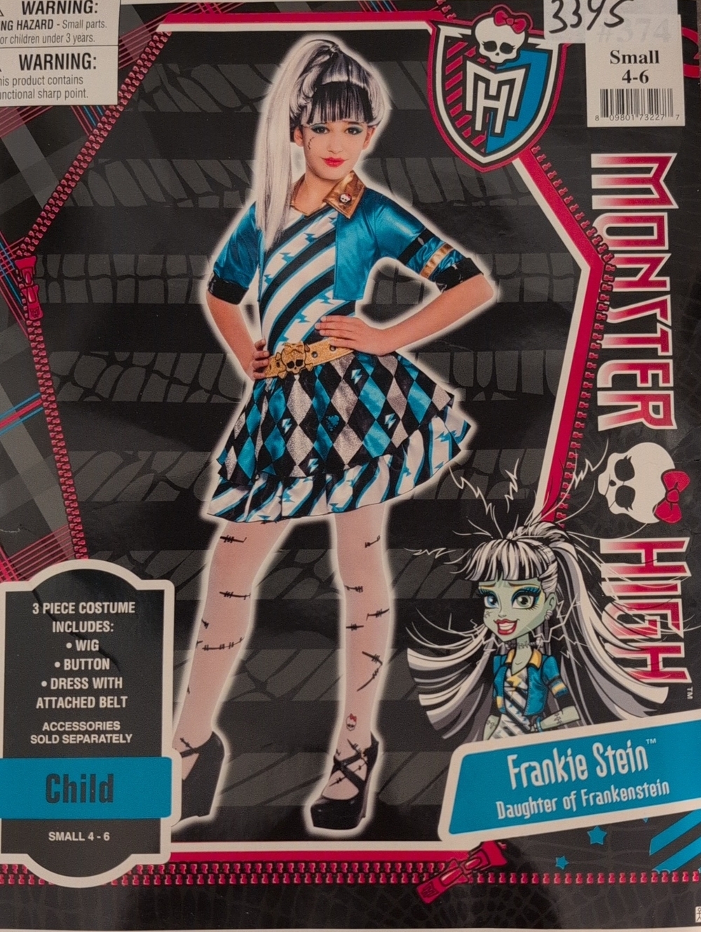 monster high Frankie Stein Blue, Black & White Dress Costume